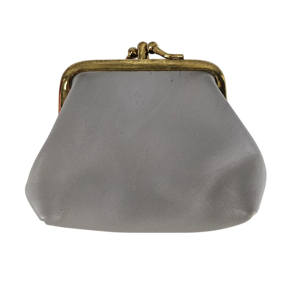 AXIOM GRAY COWHIDE COIN PURSE BRASS KISS LOCK SNAP CLOSURE VINTAGE STYLE